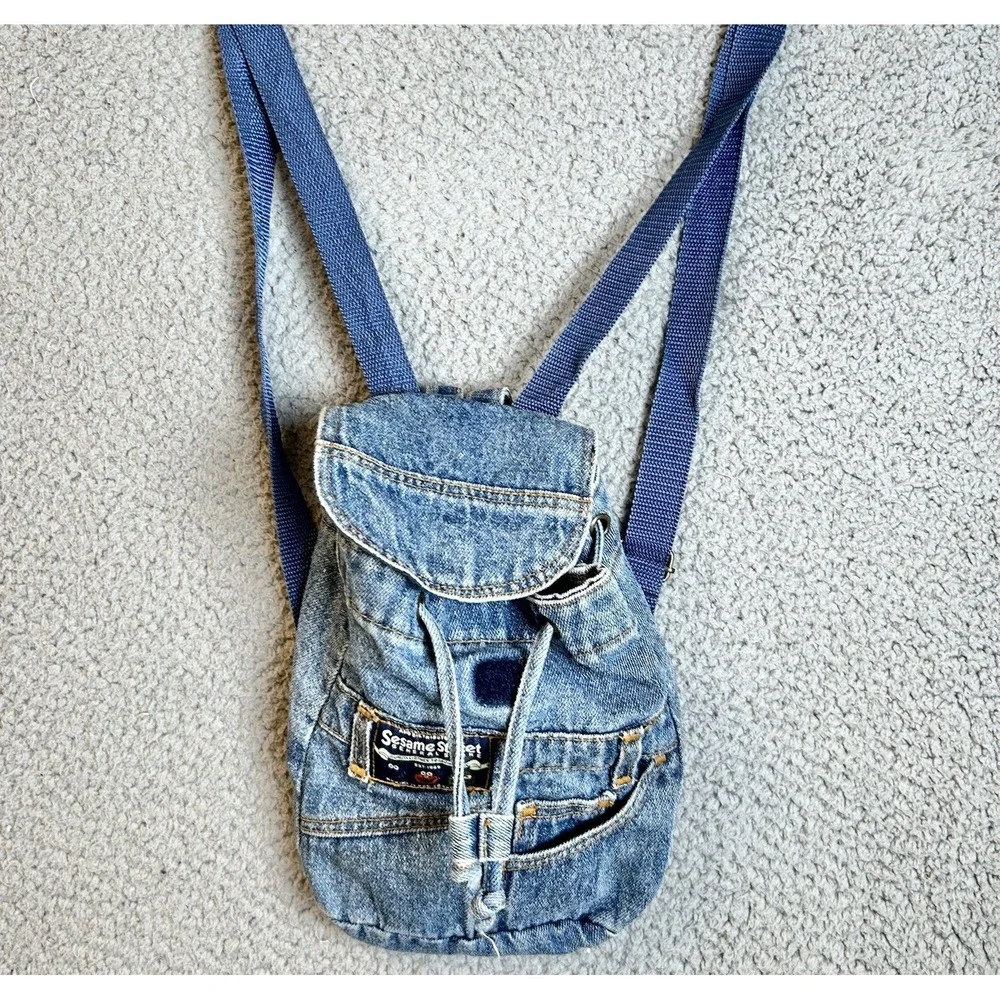 Sesame Street General Store VTG Denim Mini Backpack Cookie Monster Elmo Oscar